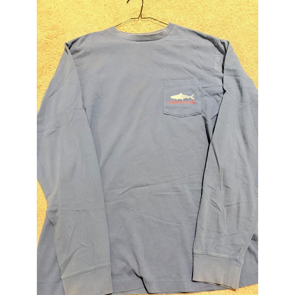 Vineyard Vines Mens XS Blue Long Sleeve Shark Pocket T-Shirt Cotton Graphic Tee